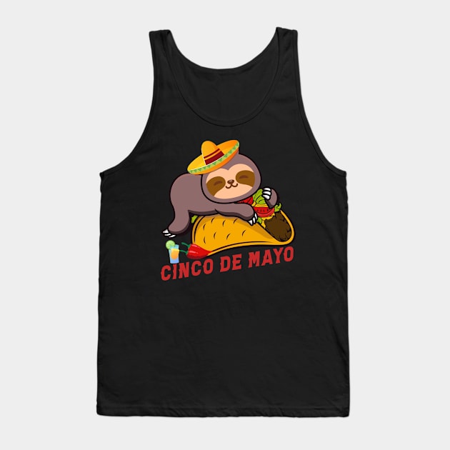 Taco Eating Sloth Cinco De Mayo Tank Top by GreenSleevedesigns